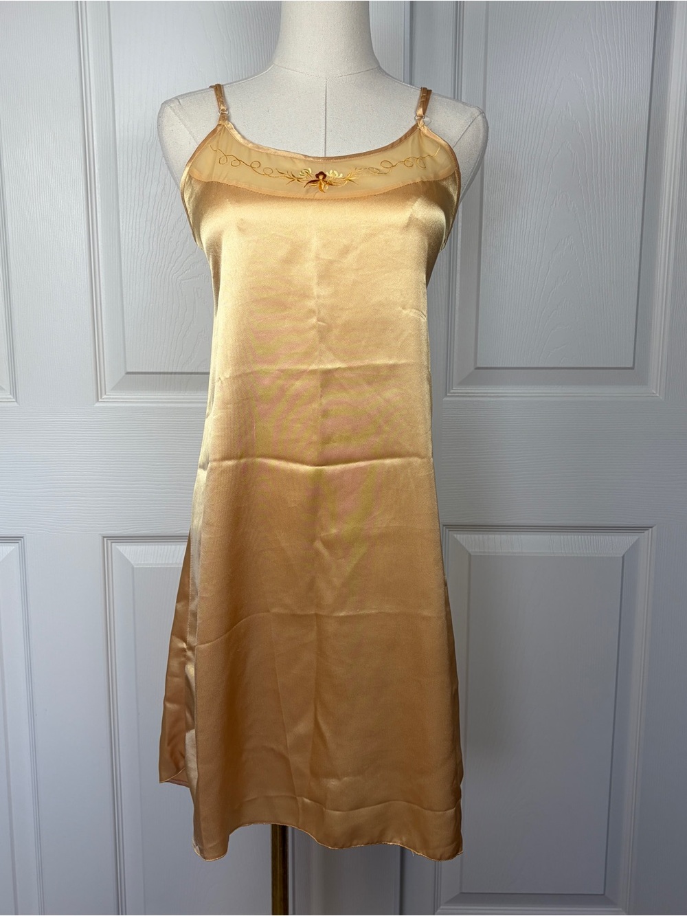 Orange floral embroidered Satin Slip Dress - Unbranded